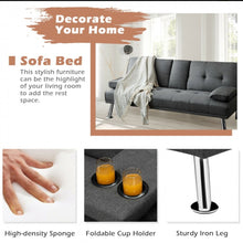 Load image into Gallery viewer, Elegant Heavy Duty Comfortable 3 Convertible Modes Folding Futon 2 Seater Sofa Couch Bed Beautiful Fabric With 2 Cup Holders | Lumbar Pillow