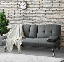 Load image into Gallery viewer, Elegant Heavy Duty Comfortable 3 Convertible Modes Folding Futon 2 Seater Sofa Couch Bed Beautiful Fabric With 2 Cup Holders | Lumbar Pillow