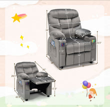 Load image into Gallery viewer, Very Cute & Adorable Kids, Children’s Recliner Sofa Chair Couch With Cup Holder | Footrest Velvet Or PU Leather | Padded Backrest | Wide Armrest | Retractable Footrest | Pockets