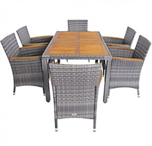 Load image into Gallery viewer, Elegant Modern Heavy Duty Comfortable 7-Piece Patio Acacia Wood Thick Comfy Cushioned Rattan Dining Set | Space Saving | Weather Resistant