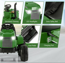 Load image into Gallery viewer, Super Cool 12Volt 2025 Kids Ride On Car Tractor With Trailer | USB | Lights | Horn | Radio | 3-7KPH Approx | Ages 3-8 | Remote