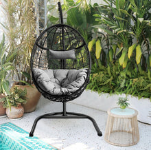 Load image into Gallery viewer, Outdoor / Indoor Patio Egg Swing Chair W/ Stand, Cushion, Pole, Basket - Heavy Duty Chair | Very Comfy Cushions | Hammock | Comes In 2 Colours | Holds 250lbs