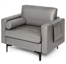 Load image into Gallery viewer, Elegant Modern Accent Chair Couch With Bolster And Side Storage Pocket | Thick Cushions | Heavy Duty Holds 660lbs | Suede Or Leather Or Lint Fabric