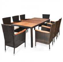 Load image into Gallery viewer, Super Duty Relaxing 9-Piece Outdoor Dining Set With Umbrella Hole | Acacia Wood | Comfy Waterproof Cushions | Rattan | Easy Assembly | Easy Maintenance