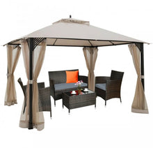Load image into Gallery viewer, Elegant Heavy Duty Sturdy Design 12x10 FT Outdoor Double Top Patio Gazebo With Netting | Double Vented Roof | Sun-Proof & Waterproof Design