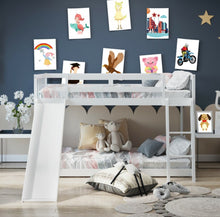 Load image into Gallery viewer, Very Elegant Heavy Duty Natural Pine Wood Twin Over Twin Bunk Bed Wooden Low Bed With Side Ladder For Children | Cool Slide