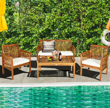 Load image into Gallery viewer, Heavy Duty Comfortable 4-Piece Outdoor Acacia Wood Patio Sofa Furniture Set | Thick Comfy Cushions, Comes With 2 Single Sofas, 1 Love Seat