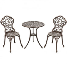 Load image into Gallery viewer, Beautiful & Elegant Leaf Design 3-Piece Heavy Duty Cast Aluminum Patio Bistro Set Table With 2 Chairs | Weather Resistant | Curved Backrest