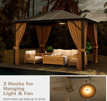 Load image into Gallery viewer, Super Duty Elegant Patio Outdoor Hardtop Gazebo Canopy With Galvanized Steel Top & Netting 12x10ft | 8.5ft High | All Season | Brown