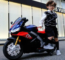 Load image into Gallery viewer, 2025 Licensed XL Aprilia RSV4 12V Super Motorcycle 2 Seater Kids Ride On | LED Lights | Rubber Wheels | Racing Bike