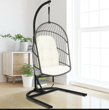 Load image into Gallery viewer, 2025 Super Cool Patio Hanging Wicker Egg Chair | Holds 300lbs | With Stand & Cushion | Indoor Or Outdoor | Thick and Soft Comfy Cushions | Heavy Duty