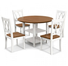 Load image into Gallery viewer, Classy, Elegant Heavy Duty 5-Piece Smooth Round Kitchen Dining Set With Drop Leaf Table Top | 2-Tier Bottom Shelf