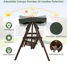 Load image into Gallery viewer, Heavy Duty Natural Fir Wood 2-Person Patio Outdoor Porch Swing  | Adjustable Canopy | Holds 530lbs | Waterproof | Fade Resistant | Side Table