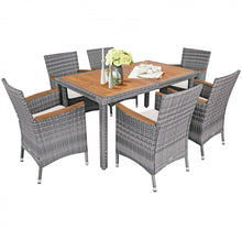 Load image into Gallery viewer, Elegant Modern Heavy Duty Comfortable 7-Piece Patio Acacia Wood Thick Comfy Cushioned Rattan Dining Set | Space Saving | Weather Resistant