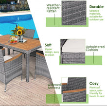 Load image into Gallery viewer, Elegant Modern Heavy Duty Comfortable 7-Piece Patio Acacia Wood Thick Comfy Cushioned Rattan Dining Set | Space Saving | Weather Resistant