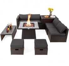 Load image into Gallery viewer, Elegant 9 Pieces Patio PE Wicker Patio Furniture Sectional Set | 50,000 BTU Fire Pit Table | 6 Colours | Storage | Cover | Very Comfortable