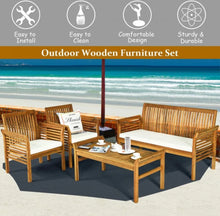 Load image into Gallery viewer, Heavy Duty Comfortable 4-Piece Outdoor Acacia Wood Patio Sofa Furniture Set | Thick Comfy Cushions, Comes With 2 Single Sofas, 1 Love Seat