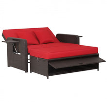 Load image into Gallery viewer, Elegant 4-Level Patio Rattan Daybed | Adjustable Backrest | Rectangle Side Tray | Outdoor Sectional | Double Sofa With Side Table | Space Saving