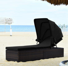 Load image into Gallery viewer, Very Relaxing Heavy Duty Adjustable Outdoor Patio Chaise Cushioned Lounge Chair With Folding Canopy | High Quality | PE Rattan