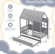Load image into Gallery viewer, Very Adorable Elegant Twin Size Kids Bed Frame House Bed With Trundle, 82 inch Tall Roof | Heavy Duty | Space Saving