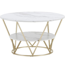Load image into Gallery viewer, Elegant Round Coffee Table 80 x 45 CM White Gold Faux Marble Table | 2 Tier Storage | For Home, Living Room (White Gold)