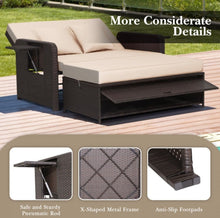 Load image into Gallery viewer, Elegant 4-Level Patio Rattan Daybed | Adjustable Backrest | Rectangle Side Tray | Outdoor Sectional | Double Sofa With Side Table | Space Saving