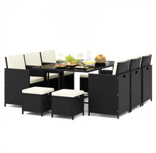 Load image into Gallery viewer, Heavy Duty Elegant 11 Piece Patio Dining Set Wicker Chairs & Tempered Glass Table | Waterproof Comfortable Cushions |