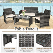 Load image into Gallery viewer, Super Elegant 4 Piece Heavy Duty Rattan Patio Furniture Set With Glass Table | Love-seat | Very Comfortable | Thickened Cushions
