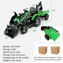 Load image into Gallery viewer, 2025 Heavy Duty 12V Excavator 3-in-1 Ride On Toy 1 Seater With Shovel, Bucket, Trailer, Rubber Tires, Cup Holder, LED Lights, Digging Bucket, Remote
