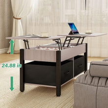 Load image into Gallery viewer, Elegant 2-Way Lift Top Coffee Table, Rustic Wood with Hidden Compartments, 2 Fabric Storage Baskets for Home, Living Room | Heavy Duty (Grey)