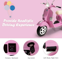 Load image into Gallery viewer, 6V Kids Ride On 2025 Motorcycle Vespa Motor Bike with Auxiliary Wheels, LED Lights, Music, Loud Horns, Rearview Mirror, For Ages 3-8