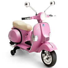 Load image into Gallery viewer, 6V Kids Ride On 2025 Motorcycle Vespa Motor Bike with Auxiliary Wheels, LED Lights, Music, Loud Horns, Rearview Mirror, For Ages 3-8