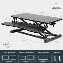 Load image into Gallery viewer, New Upgraded 80cm Desk Converter | Adjustable Height Sit-Stand Riser | Dual Monitor Laptop Workstation With Wide Keyboard Tray | Home | Office