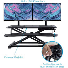 Load image into Gallery viewer, New Upgraded 80cm Desk Converter | Adjustable Height Sit-Stand Riser | Dual Monitor Laptop Workstation With Wide Keyboard Tray | Home | Office
