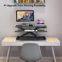 Load image into Gallery viewer, New Upgraded 80cm Desk Converter | Adjustable Height Sit-Stand Riser | Dual Monitor Laptop Workstation With Wide Keyboard Tray | Home | Office