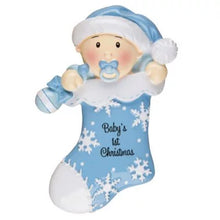 Load image into Gallery viewer, Adorable Baby's First Christmas Stocking Ornament | Poly Resin | Personalize | Christmas | Holiday