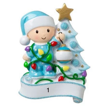 Load image into Gallery viewer, Super Cute Baby Child Decorating a Tree Ornament | Poly Resin | Personalize | Christmas | Holiday | First Christmas