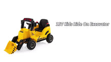 Load and play video in Gallery viewer, 2025 Heavy Duty 12V Kids 1 Seater Ride On Construction Tractor With Electric Adjustable Easy To Use Bucket , Push To Start, Horn, Music