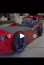 Load and play video in Gallery viewer, Super Cool 2025 Red GTX Twin Race Car Bed Upgraded | LED Lights