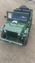 Load and play video in Gallery viewer, 2025 Military / Army 24V Willy 4x4 Jeep Style Truck Upgraded | 3 Seater Kids Ride-On | Leather Seats | Rubber Tires | Remote