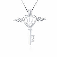 Load image into Gallery viewer, Angel Heart Key Sterling Silver Cage Necklace Set