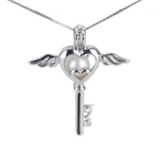 Load image into Gallery viewer, Angel Heart Key Sterling Silver Cage Necklace Set