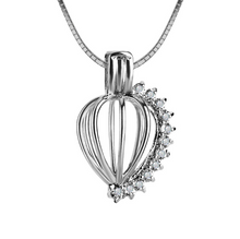 Load image into Gallery viewer, Sparkling Heart Sterling Silver Cage Necklace Set