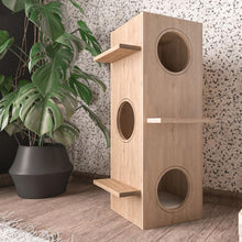 Load image into Gallery viewer, Your curious cats will have a great time enjoying the sights and sounds of our modern cat tower. They'll love all the scratching, purring, and jumping they can do with plenty of space to do so.