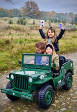 Load image into Gallery viewer, 2025 Military / Army 24V Willy 4x4 Jeep Style Truck Upgraded | 3 Seater Kids Ride-On | Leather Seats | Rubber Tires | Remote
