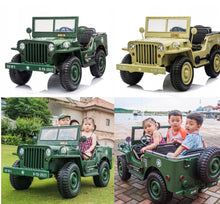 Load image into Gallery viewer, 2025 Military / Army 24V Willy 4x4 Jeep Style Truck Upgraded | 3 Seater Kids Ride-On | Leather Seats | Rubber Tires | Remote