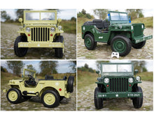 Load image into Gallery viewer, 2025 Military / Army 24V Willy 4x4 Jeep Style Truck Upgraded | 3 Seater Kids Ride-On | Leather Seats | Rubber Tires | Remote