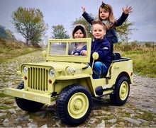 Load image into Gallery viewer, 2025 Military / Army 24V Willy 4x4 Jeep Style Truck Upgraded | 3 Seater Kids Ride-On | Leather Seats | Rubber Tires | Remote