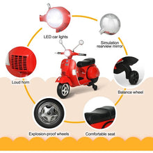 Load image into Gallery viewer, 6V Kids Ride On 2025 Motorcycle Vespa Motor Bike with Auxiliary Wheels, LED Lights, Music, Loud Horns, Rearview Mirror, For Ages 3-8