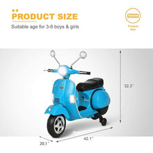 Load image into Gallery viewer, 6V Kids Ride On 2025 Motorcycle Vespa Motor Bike with Auxiliary Wheels, LED Lights, Music, Loud Horns, Rearview Mirror, For Ages 3-8
